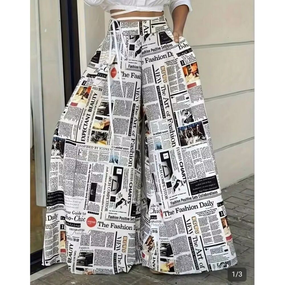 WOMENS NEWSPAPER PALAZZO PANTS